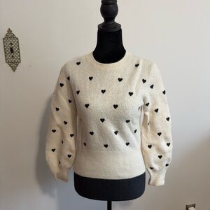 & Other Stories Cream Sweater with Black Heart Pattern